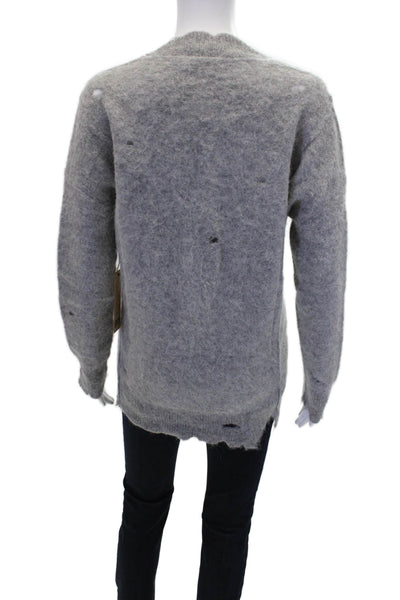 Go By GoSilk Womens Distressed Long Sleeve Pullover Sweater Gray Size XS