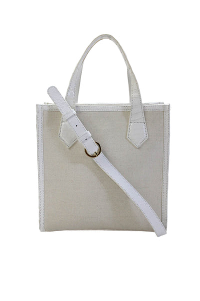 Marie Oliver Womens Canvas Leather Trim Top Handle Crossbody White Size S