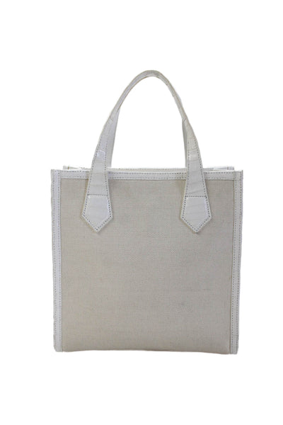 Marie Oliver Womens Canvas Leather Trim Top Handle Crossbody White Size S