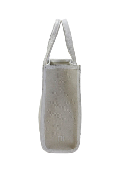Marie Oliver Womens Canvas Leather Trim Top Handle Crossbody White Size S