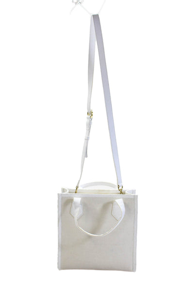 Marie Oliver Womens Canvas Leather Trim Top Handle Crossbody White Size S