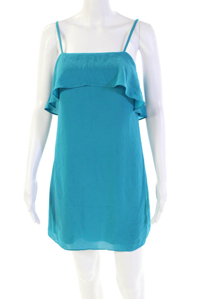 Alice + Olivia Womens Back Zip Sleeveless Square Neck Mini Dress Blue Size XS