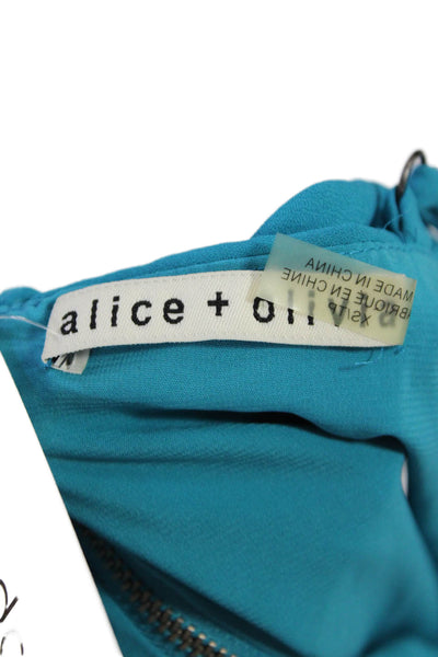 Alice + Olivia Womens Back Zip Sleeveless Square Neck Mini Dress Blue Size XS