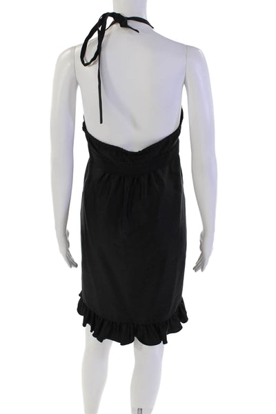 Tibi Womens Spaghetti Strap V Neck Ruffled Trim Shift Dress Black Wool Size 6