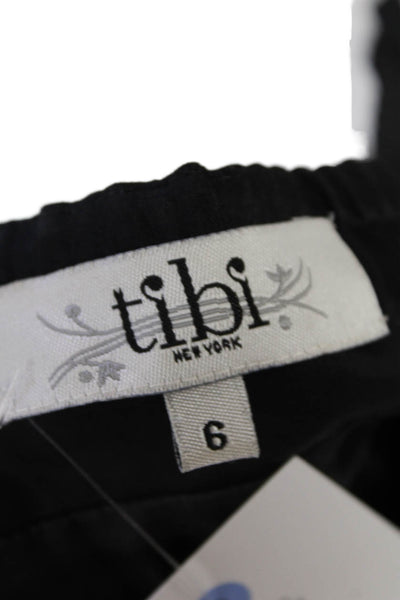 Tibi Womens Spaghetti Strap V Neck Ruffled Trim Shift Dress Black Wool Size 6