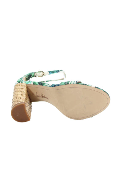 Sam Edelman Womens Block Heel Leaf Print Ankle Strap Sandals White Green Size 6