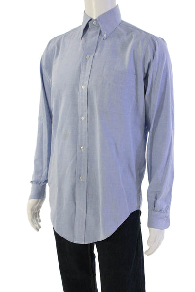 Brooks Brothers Mens Cotton Blend Long Sleeve Button Up Shirt Blue SIze 14.5-4