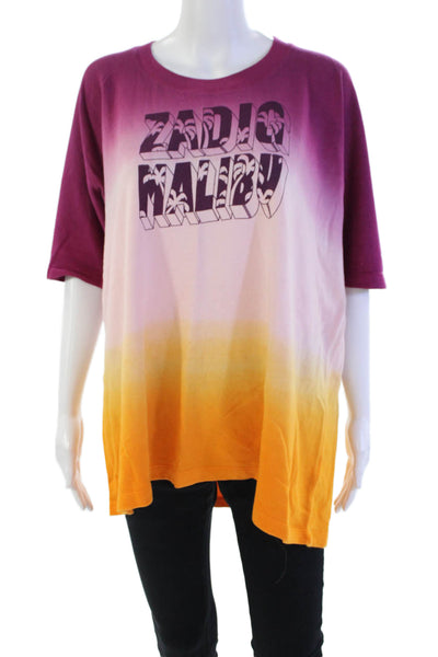 Zadig & Voltaire Womens Cotton Ombre Short Sleeve Crew Neck Knit Top Pink Size M