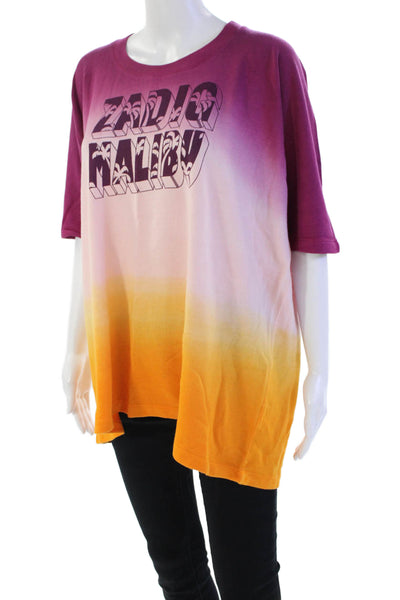 Zadig & Voltaire Womens Cotton Ombre Short Sleeve Crew Neck Knit Top Pink Size M