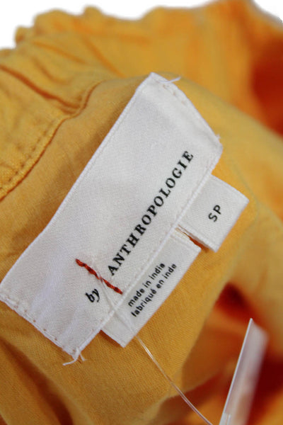 Anthropologie Womens Linen One Shoulder Puff Sleeve Blouse Orange Size S