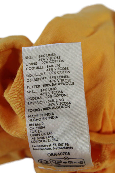 Anthropologie Womens Linen One Shoulder Puff Sleeve Blouse Orange Size S
