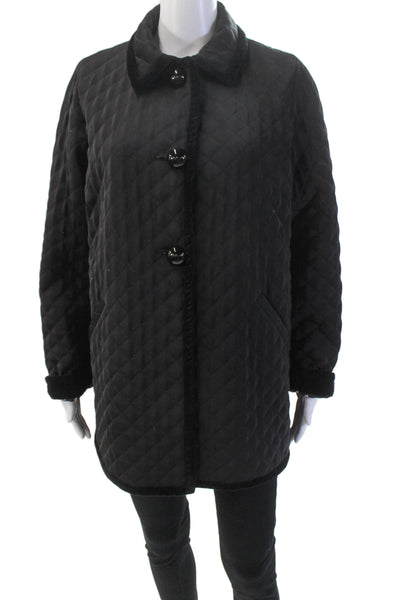 Jane Post Womens Quilted Texture Button Down Jacket Jet Black Size Large