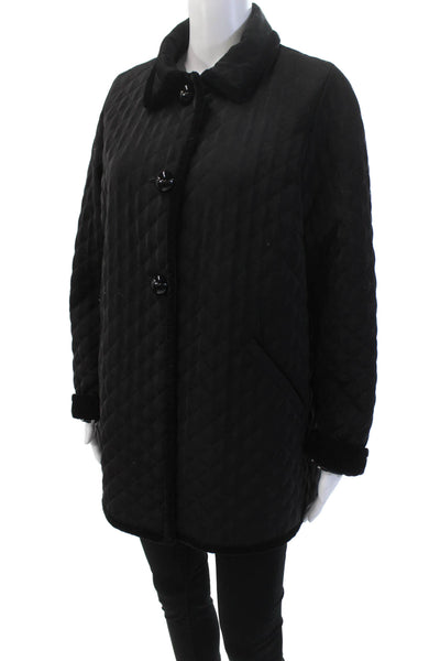 Jane Post Womens Quilted Texture Button Down Jacket Jet Black Size Large
