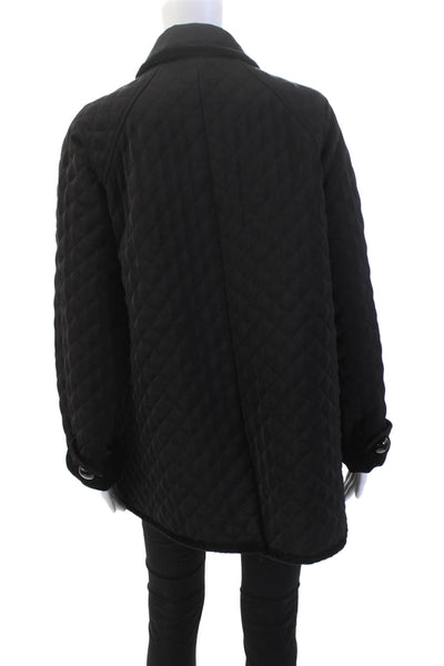 Jane Post Womens Quilted Texture Button Down Jacket Jet Black Size Large
