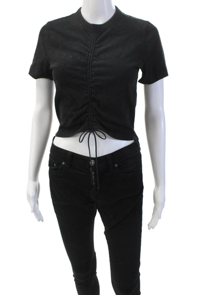 T Alexander Wang Womens Drawstring Middle Tee Shirt Black Size Extra Small