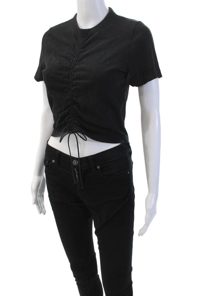 T Alexander Wang Womens Drawstring Middle Tee Shirt Black Size Extra Small