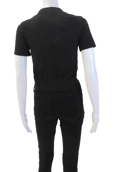 T Alexander Wang Womens Drawstring Middle Tee Shirt Black Size Extra Small