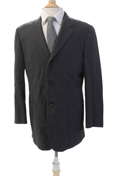 Donna Karan Signature Mens Pinstriped Blazer Jacket Gray Wool Size 42 Regular