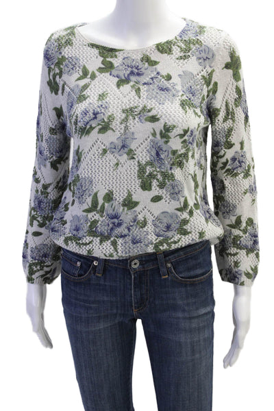 Cotton By Autumn Cashmere Womens Floral Print Sweater Grey Blue Size Small