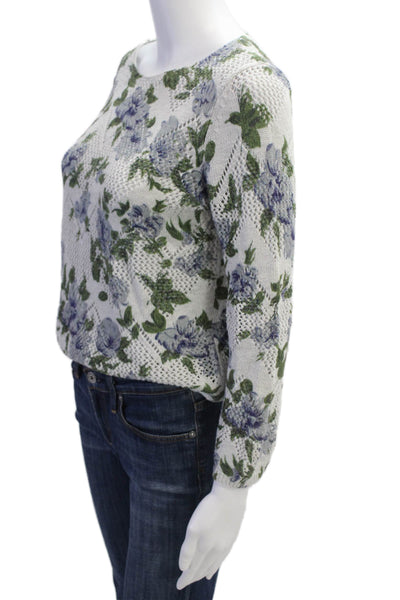Cotton By Autumn Cashmere Womens Floral Print Sweater Grey Blue Size Small