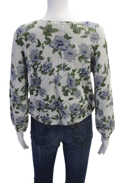 Cotton By Autumn Cashmere Womens Floral Print Sweater Grey Blue Size Small