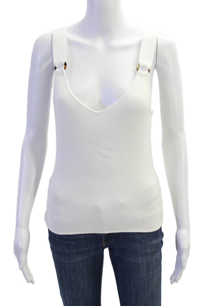 Ecru Womens Sleeveless V Neck Pullover Tank Top White Size Medium