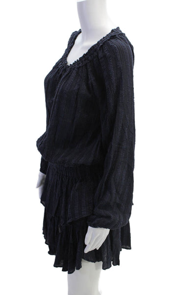 Love Shack Fancy Womens Long Sleeves Tiered A Line Dress Navy Blue Size Medium