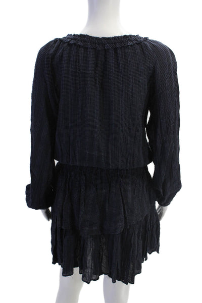 Love Shack Fancy Womens Long Sleeves Tiered A Line Dress Navy Blue Size Medium