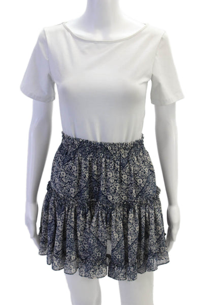 Misa Womens Floral Print Pull On A Line Skirt Navy Blue White Size Small