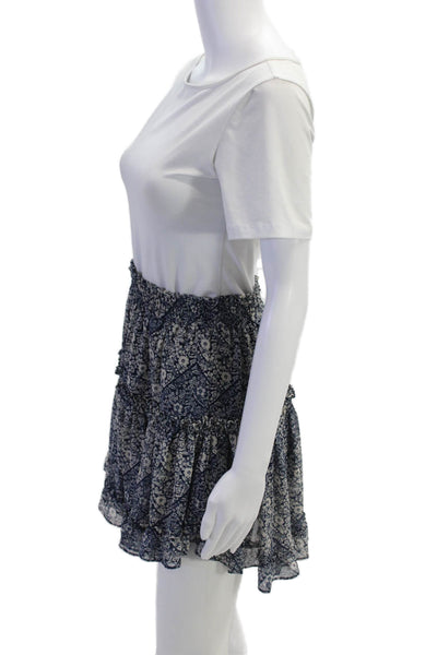 Misa Womens Floral Print Pull On A Line Skirt Navy Blue White Size Small