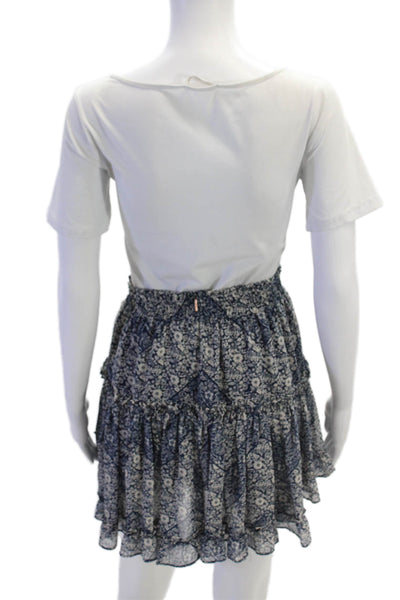 Misa Womens Floral Print Pull On A Line Skirt Navy Blue White Size Small