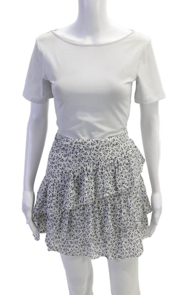 Ulla Johnson Womens Floral Print A Line Tiered Skirt White Navy Blue Size 6