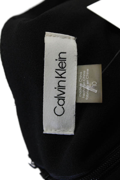 Calvin Klein Womens Textured Long Sleeve Round Neck Slip Dress Black Size 10