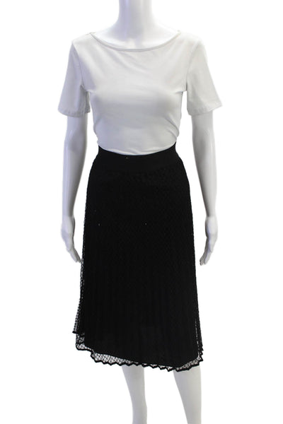 DKNY Womens Textured Elastic Waistband Lace Mid Length Skirt Black Size S