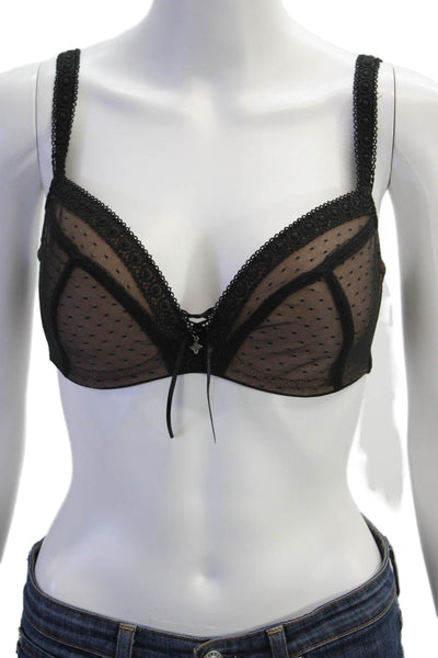 Masquerade Womens Lace Up Detail Lace Overlay Underwire Bra Black Size UK 32DD