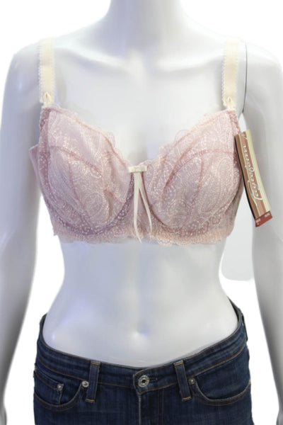 Fayreform Womens Embroidered Sheer Lace Cup Bow Accent Bra Pink Size UK 36G