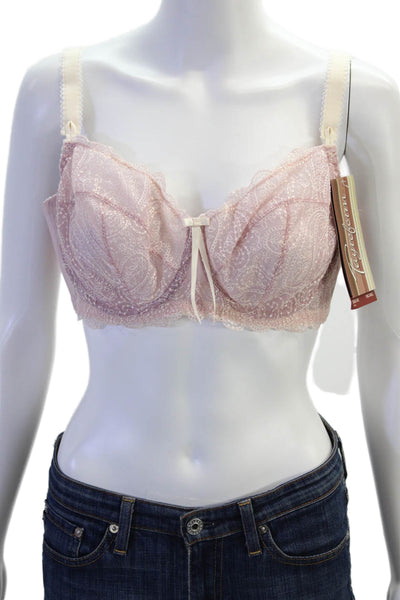 Fayreform Womens Sheer Embroidered Lace Bow Accented Bra Pink Size UK 40C