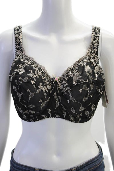 Fayreform Womens Embroidered Detail Rose Accent Underwire Bra Black Size UK 36F