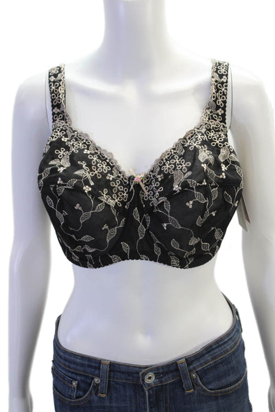 Fayreform Womens Embroidered Rose Accent Underwire Bra Black Size UK 36GG