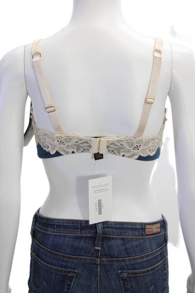 Fayreform Womens Cotton Lace Trim Detail Bow Accented Bra Blue Size UK 34D