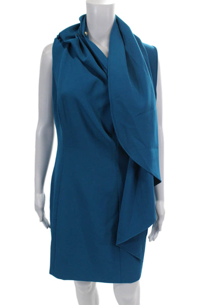 Halston Womens One Shoulder Sleeveless Knee Length Dress Candy Blue Size 8