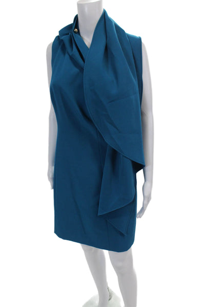 Halston Womens One Shoulder Sleeveless Knee Length Dress Candy Blue Size 8