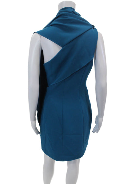 Halston Womens One Shoulder Sleeveless Knee Length Dress Candy Blue Size 8