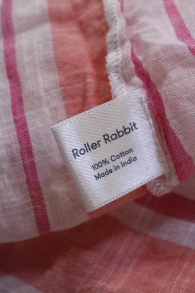 Roller Rabbit Womens Cotton Striped Fringe Y-Neck Tunic Blouse Pink Size S