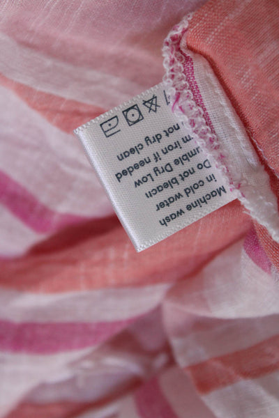 Roller Rabbit Womens Cotton Striped Fringe Y-Neck Tunic Blouse Pink Size S
