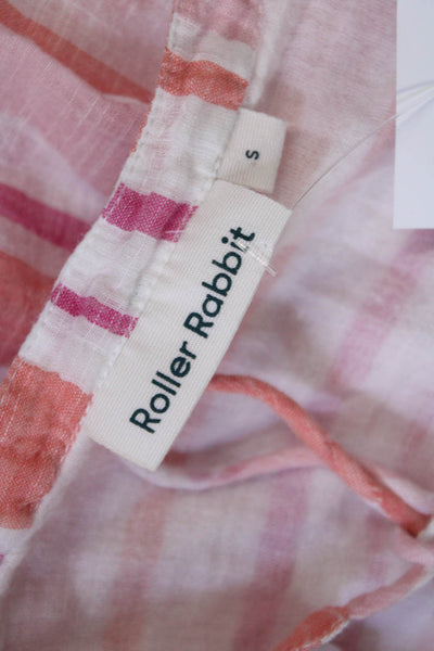 Roller Rabbit Womens Cotton Striped Fringe Y-Neck Tunic Blouse Pink Size S