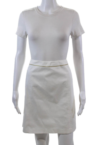 T Tahari Womens Cotton A-Line Zippered Mini Lined Skirt Solid White Size 8
