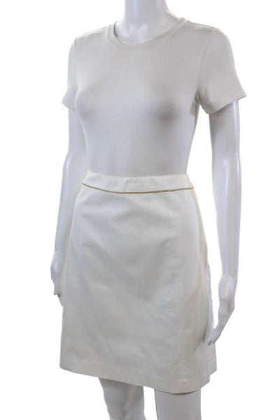 T Tahari Womens Cotton A-Line Zippered Mini Lined Skirt Solid White Size 8