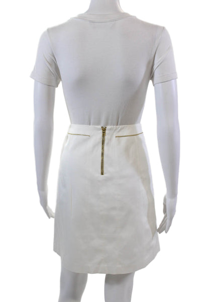 T Tahari Womens Cotton A-Line Zippered Mini Lined Skirt Solid White Size 8