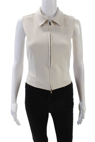 MNG Womens Front Zip Collared Lightweight Knit Vest Jacket Beige Size XS